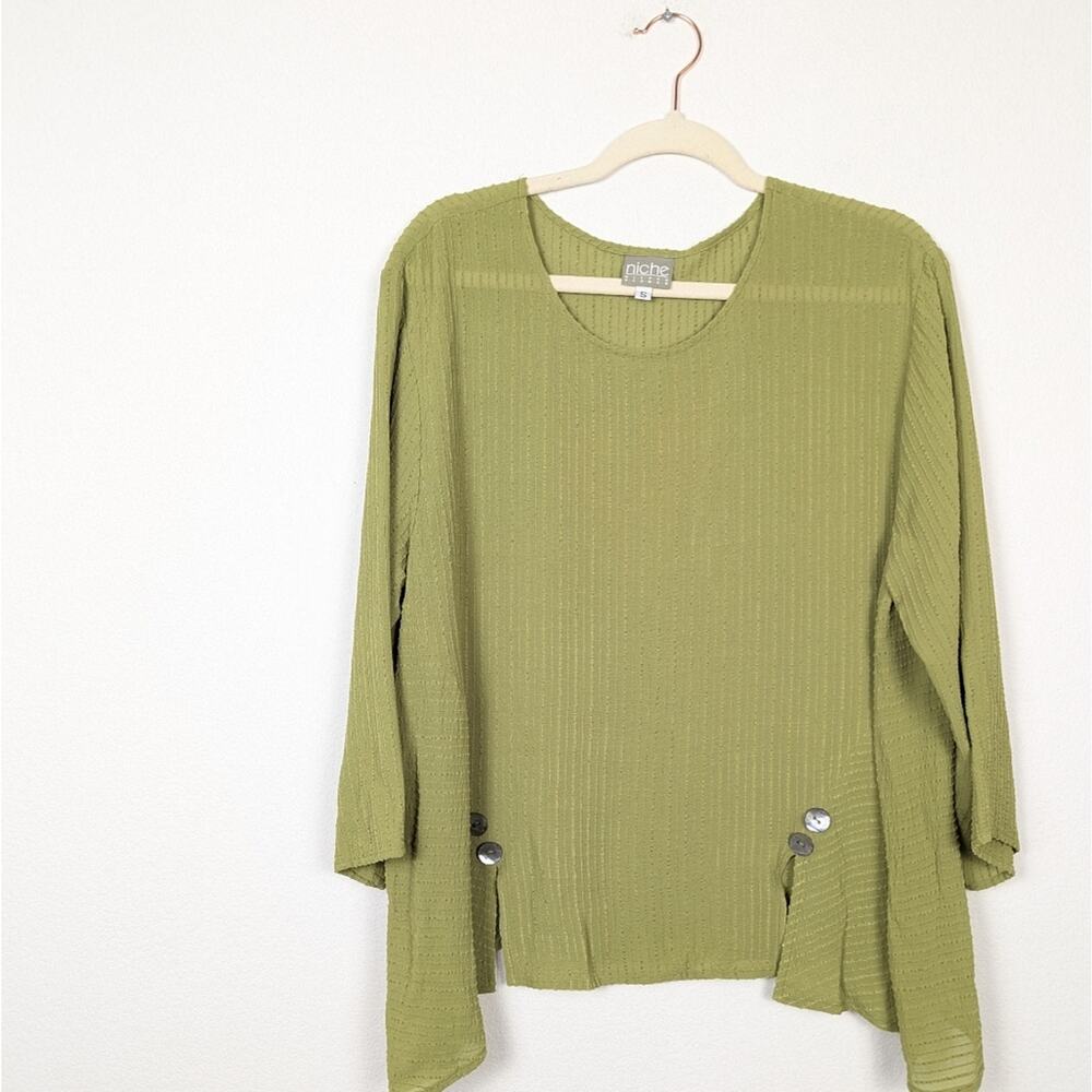 Niche Nilgun Derman Tunic S Green Textured Stripe Relaxed Artsy Blouse - Picture 3 of 6
